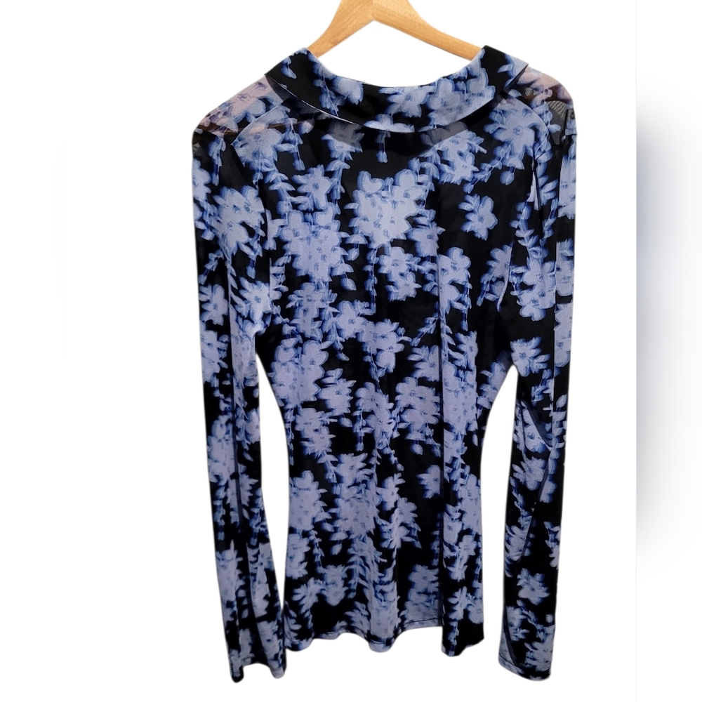 Free People Lucky Shirtee Mesh Ruched Floral Button Up Top Blue Medium - Picture 2 of 7
